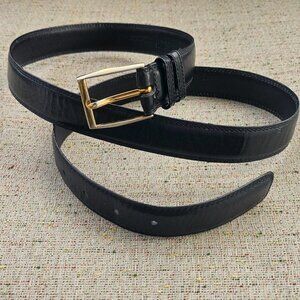 Vintage Manhattan Belt Black Cowhide Leather Pin Buckle Unisex Waistband Size 36